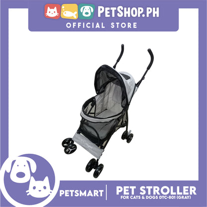 Pet Stroller / Carrier Four Wheel Foldable Stroller for Pet Cat & Dog Linen Fabric (Gray) DTC-801