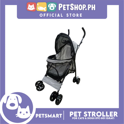 Pet Stroller / Carrier Four Wheel Foldable Stroller for Pet Cat & Dog Linen Fabric (Gray) DTC-801