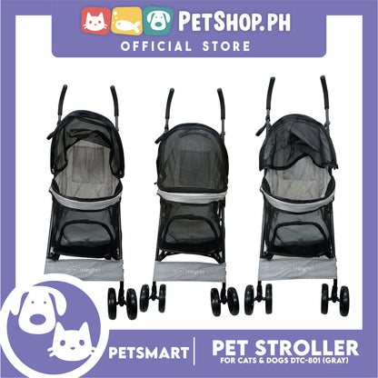 Pet Stroller / Carrier Four Wheel Foldable Stroller for Pet Cat & Dog Linen Fabric (Gray) DTC-801