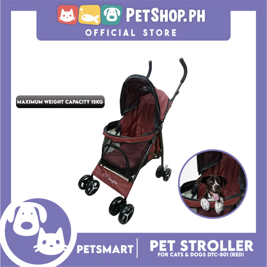 Pet Stroller / Carrier Four Wheel Foldable Stroller for Pet Cat &amp; Dog Linen Fabric (Red) DTC-801