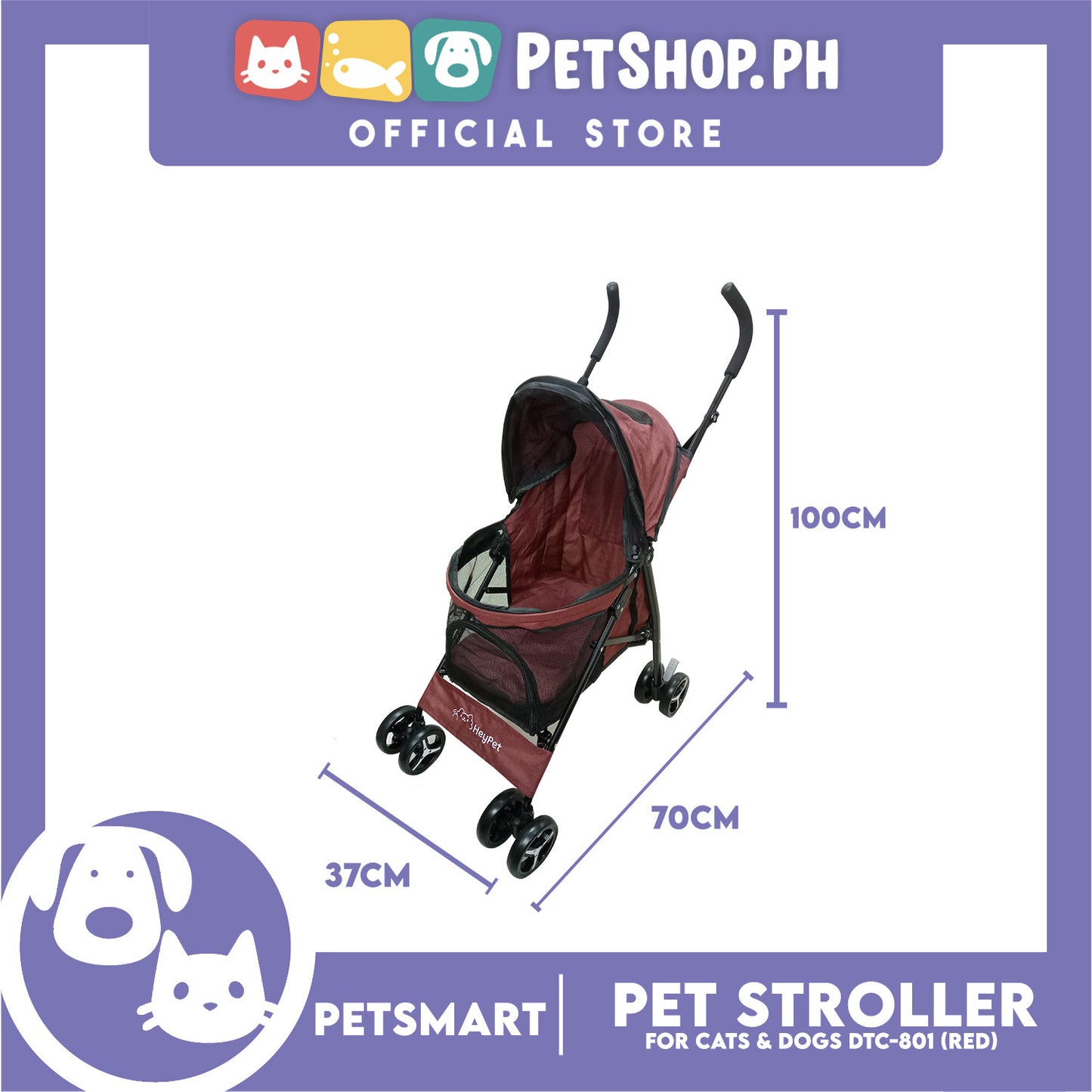 Pet Stroller / Carrier Four Wheel Foldable Stroller for Pet Cat &amp; Dog Linen Fabric (Red) DTC-801