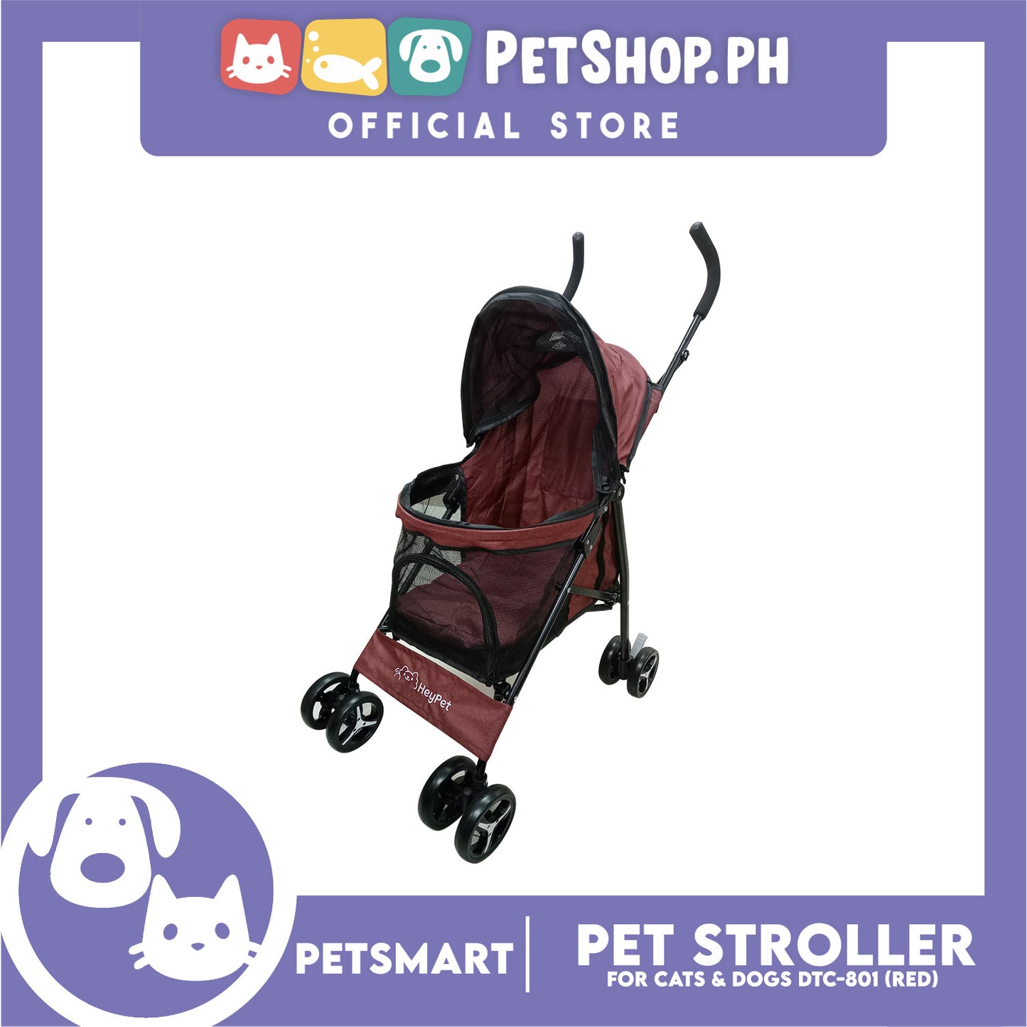 Pet Stroller / Carrier Four Wheel Foldable Stroller for Pet Cat &amp; Dog Linen Fabric (Red) DTC-801