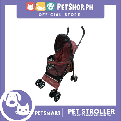 Pet Stroller / Carrier Four Wheel Foldable Stroller for Pet Cat &amp; Dog Linen Fabric (Red) DTC-801