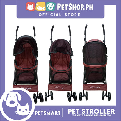 Pet Stroller / Carrier Four Wheel Foldable Stroller for Pet Cat &amp; Dog Linen Fabric (Red) DTC-801