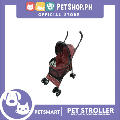 Pet Stroller / Carrier Four Wheel Foldable Stroller for Pet Cat &amp; Dog Linen Fabric (Red) DTC-801