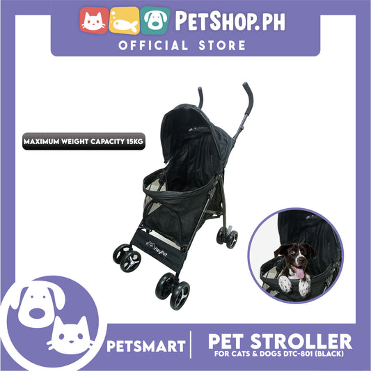 Pet Stroller / Carrier Four Wheel Foldable Stroller for Pet Cat & Dog Linen Fabric (Black) DTC-801
