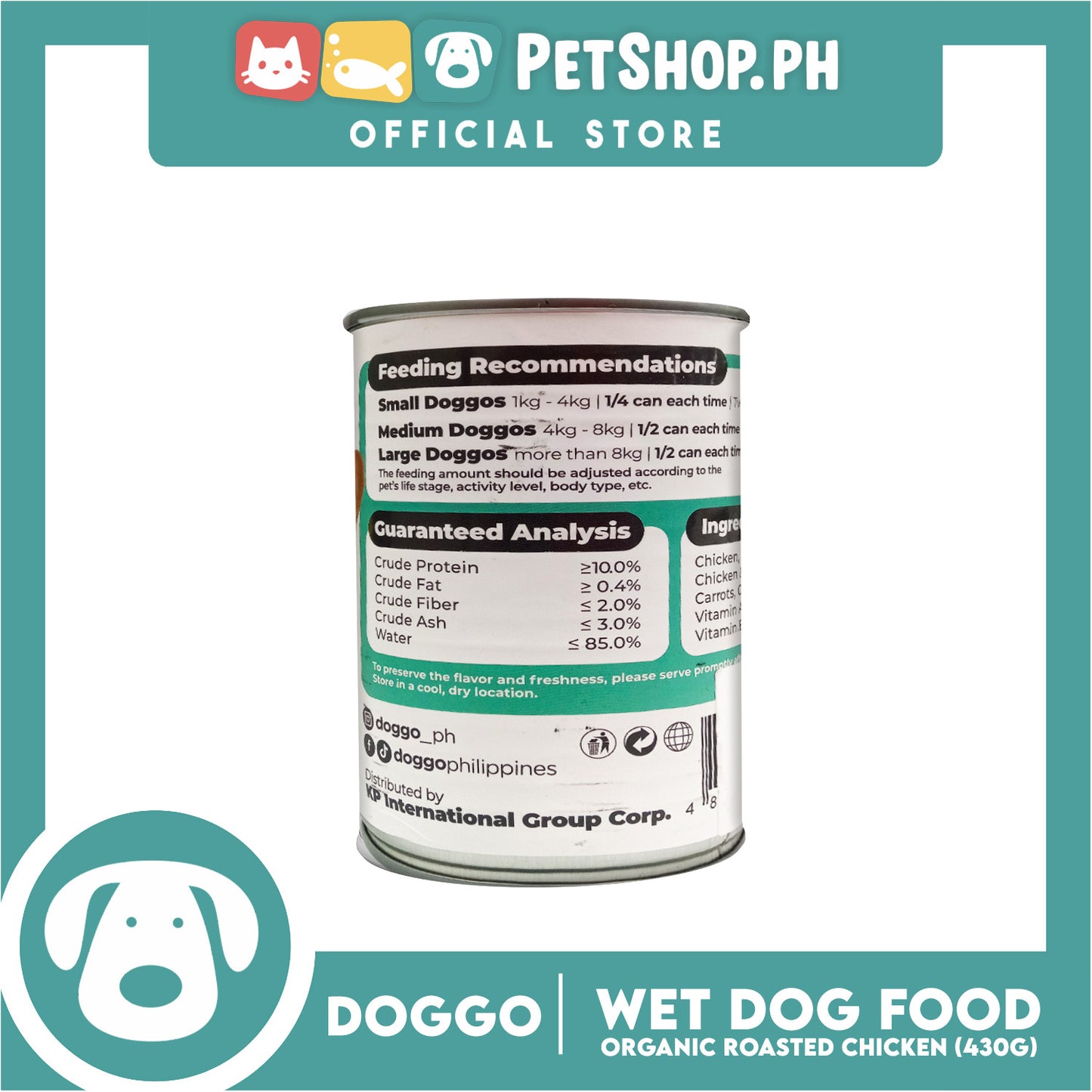 Doggo Organic Rosted Chicken Canned Dog Food (430g)