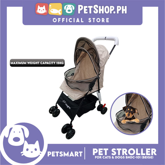 HeyPet Pet Stroller / Carrier Four Wheel Foldable Stroller for Pet Cat & Dog (Beige) BNDC-101