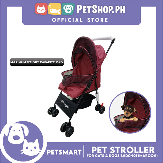 HeyPet Pet Stroller / Carrier Four Wheel Foldable Stroller for Pet Cat & Dog (Maroon) BNDC-101