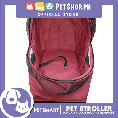 HeyPet Pet Stroller / Carrier Four Wheel Foldable Stroller for Pet Cat & Dog (Maroon) BNDC-101
