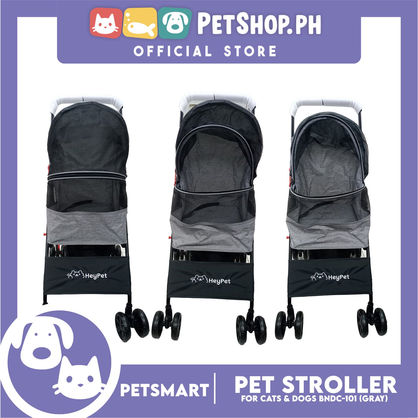 HeyPet Pet Stroller / Carrier Four Wheel Foldable Stroller for Pet Cat & Dog (Gray) BNDC-101