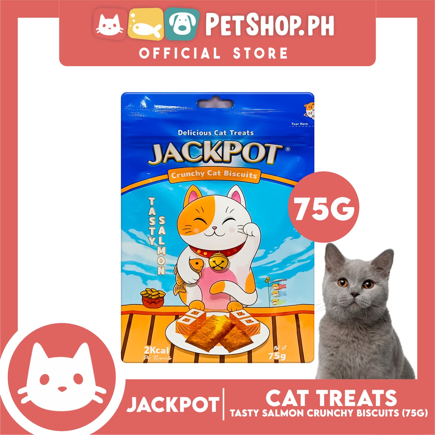Jackpot Tasty Salmon Crunchy Cat Biscuits Delicious Cat Treats 75g