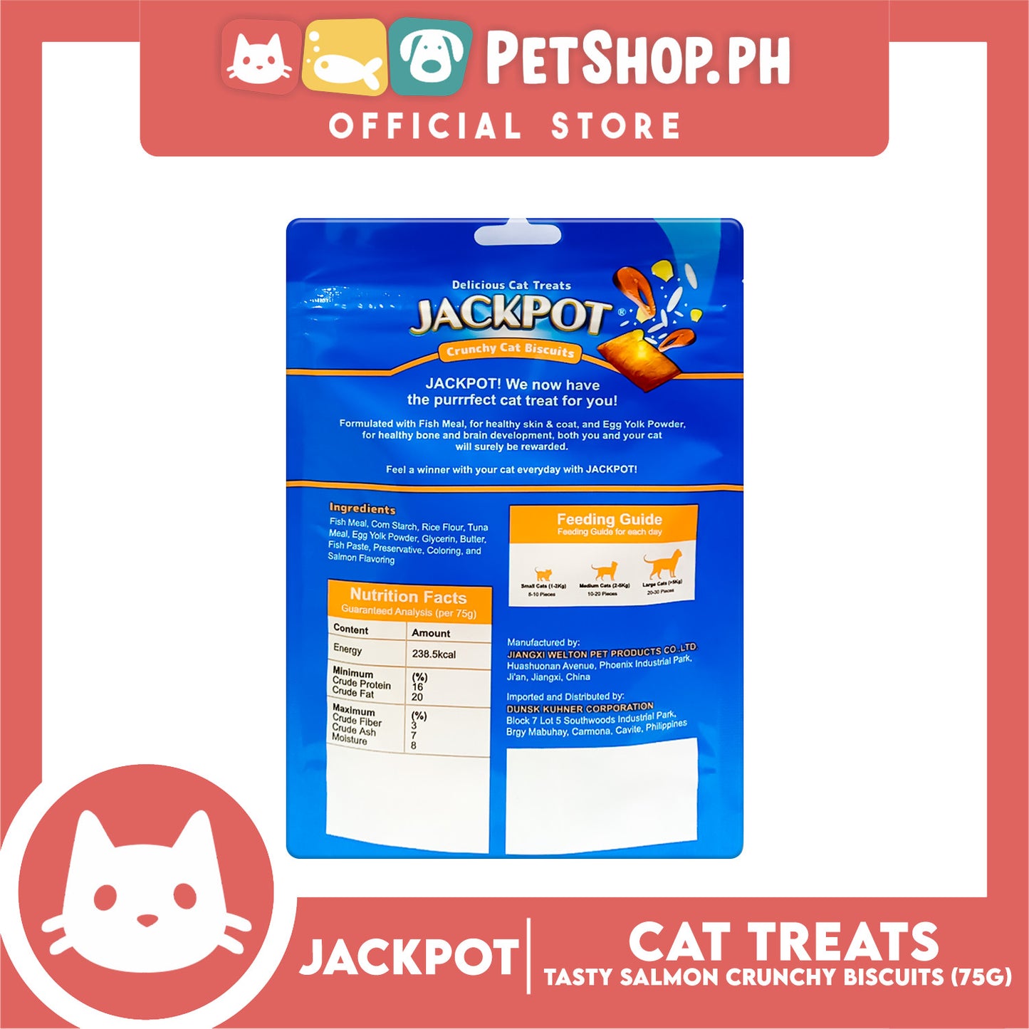 Jackpot Tasty Salmon Crunchy Cat Biscuits Delicious Cat Treats 75g