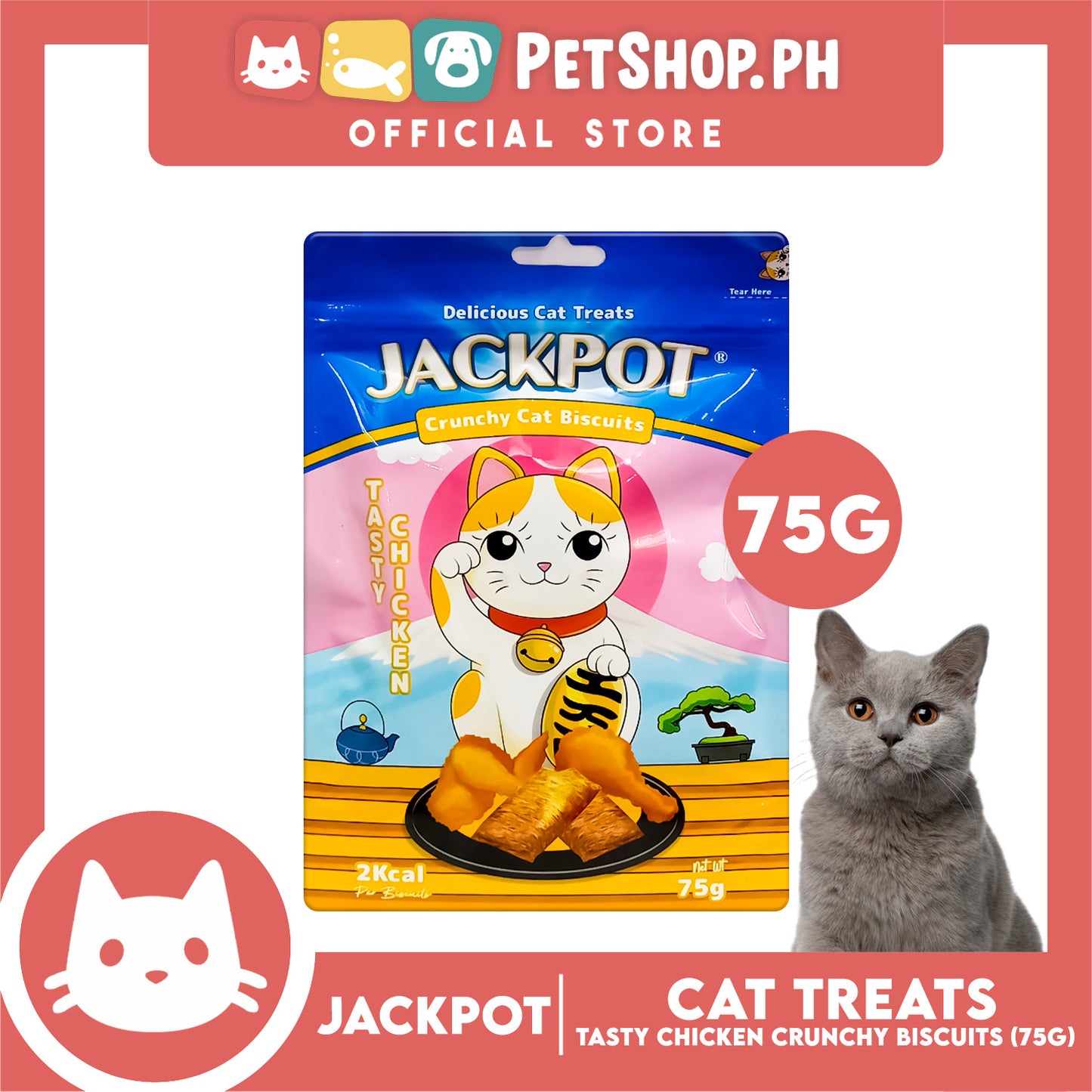 Jackpot Tasty Chicken Crunchy Cat Biscuits Delicious Cat Treats 75g