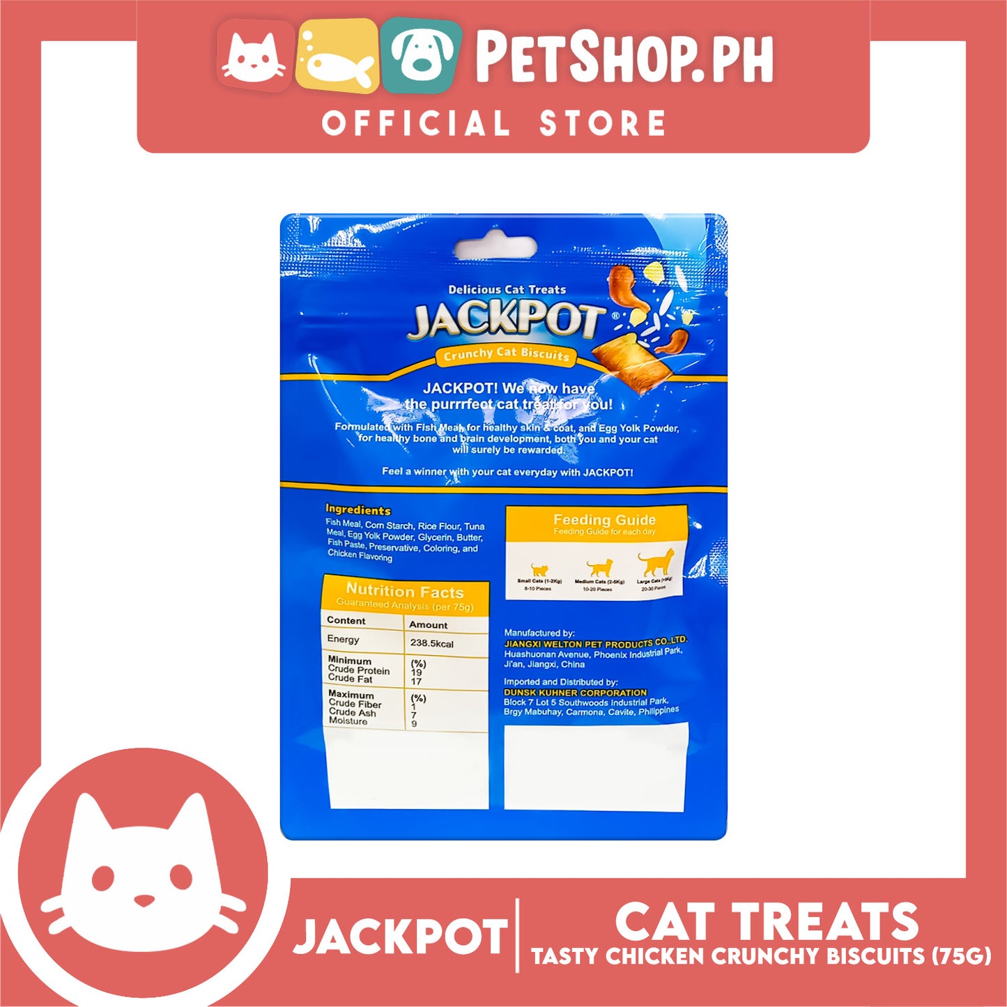 Jackpot Tasty Chicken Crunchy Cat Biscuits Delicious Cat Treats 75g