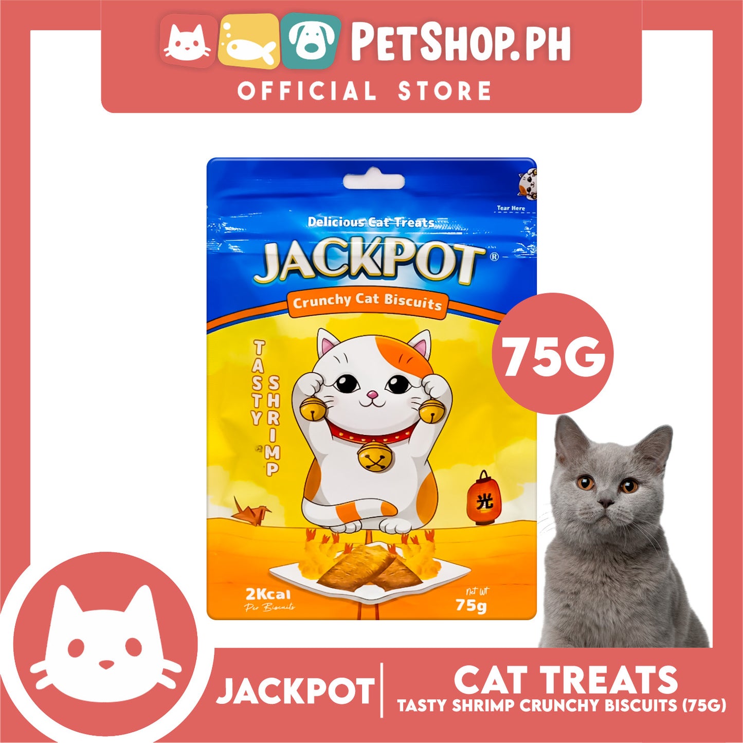 Jackpot Tasty Shrimp Crunchy Cat Biscuits Delicious Cat Treats 75g