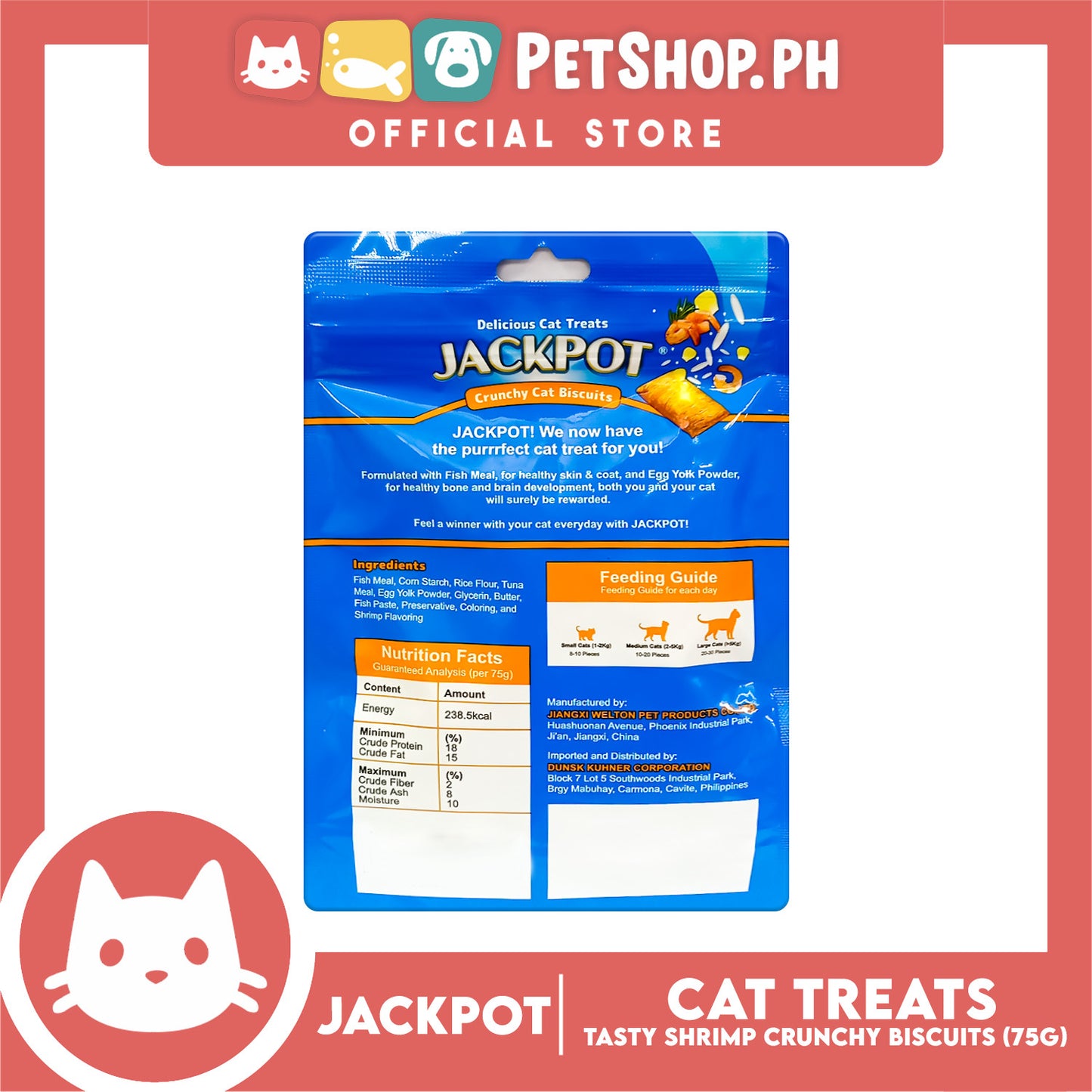 Jackpot Tasty Shrimp Crunchy Cat Biscuits Delicious Cat Treats 75g
