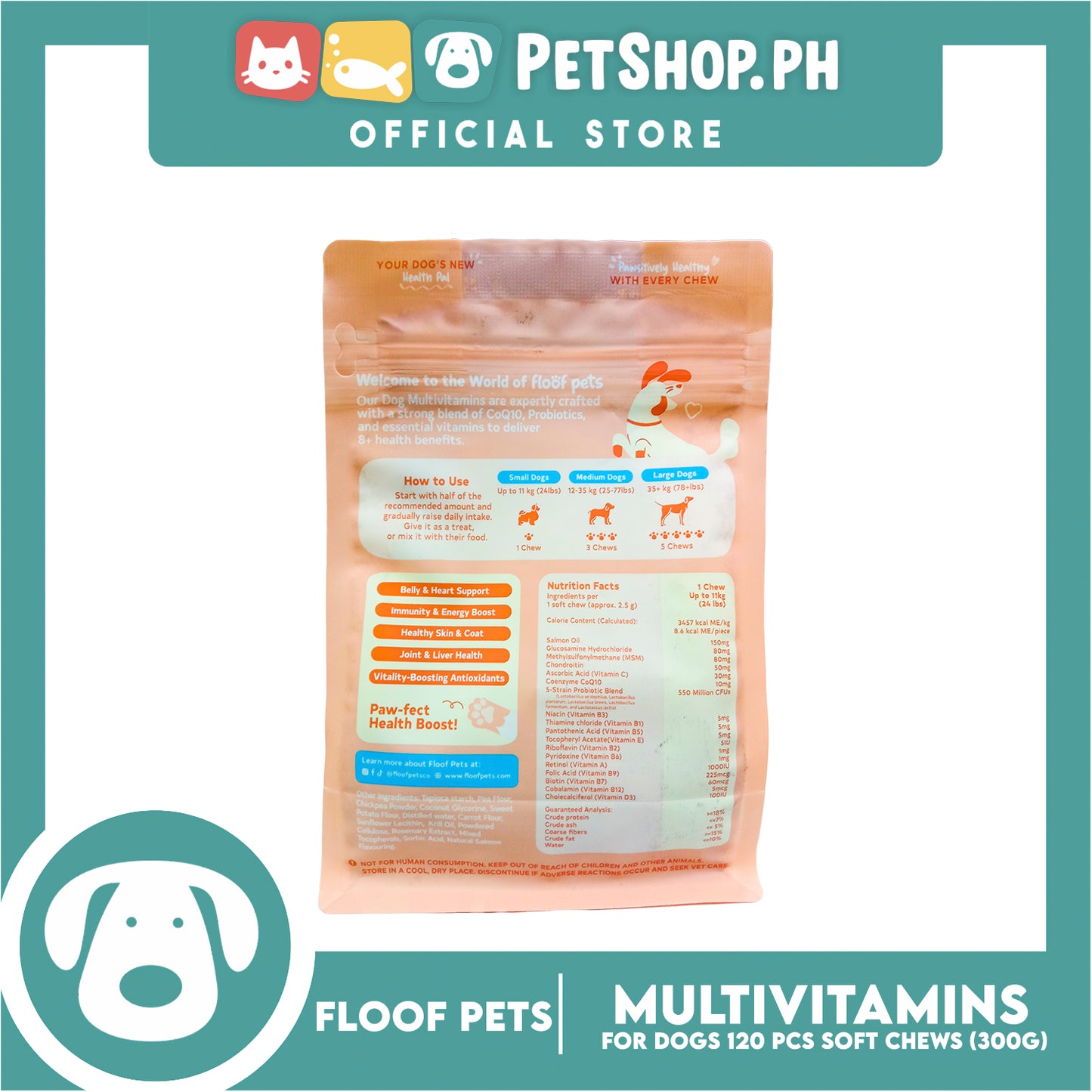 Floof Pets Dog Multivitamins All Furr One 8-in-1 Multi-Benefit Treat for All Ages 300g