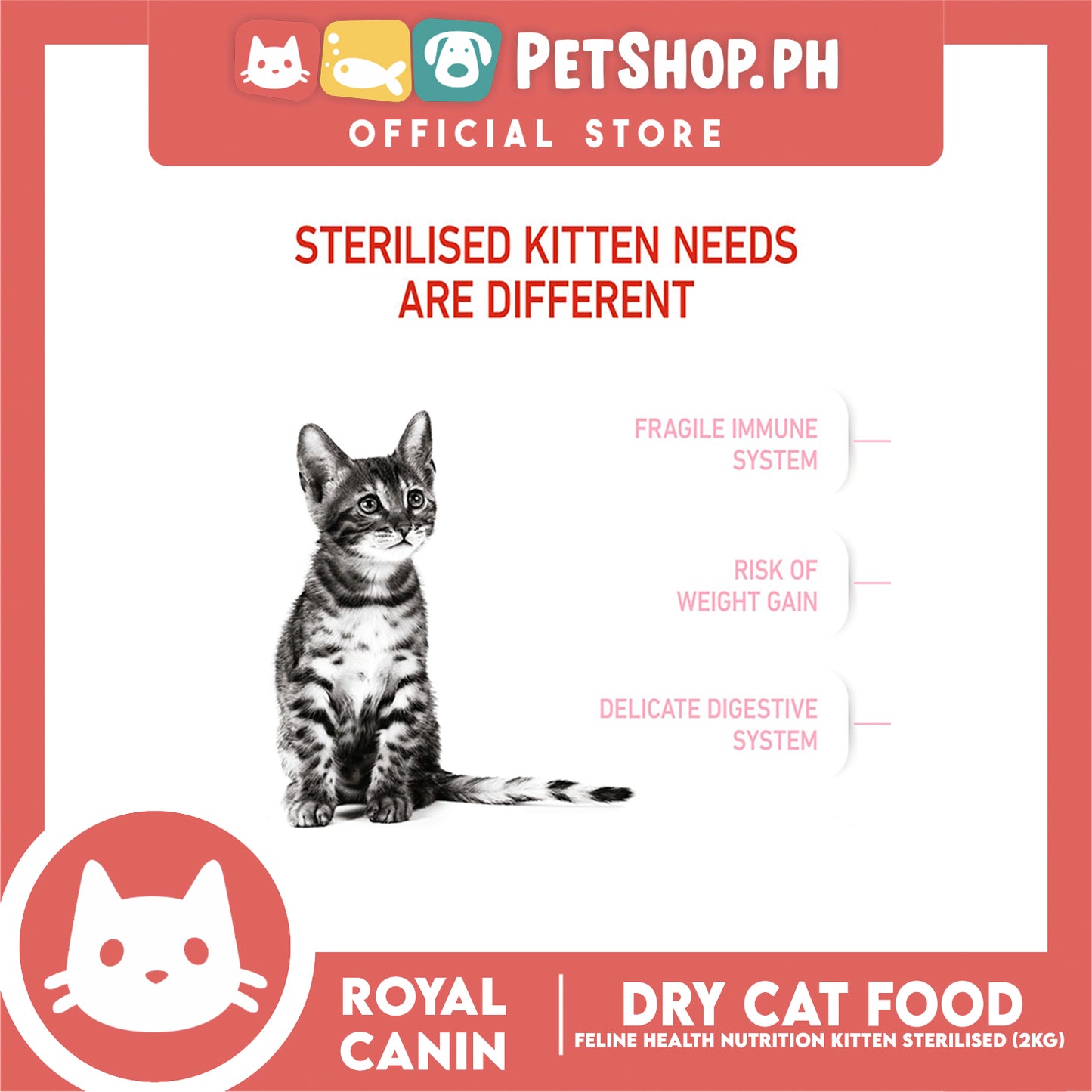 Royal Canin Kitten Sterilised 6 to 12 Months (2kg) Dry Cat Food - Feline Health Nutrition