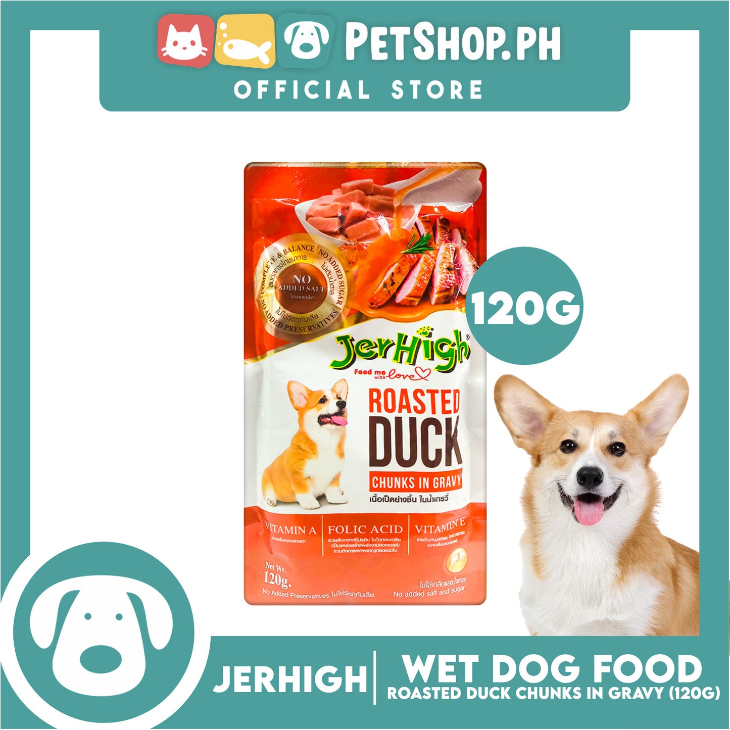 Jerhigh Roasted Duck Chunks in Gravy Pouch Dog Wet Food 120g