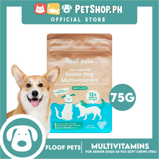 Floof Pets Senior Dog Multivitamins Probiotic and Multivitamin Supplement Soft Chews (Beef Flavor) 75g 2.65oz