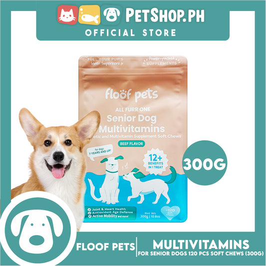 Floof Pets Senior Dog Multivitamins Probiotic and Multivitamin Supplement Soft Chews (Beef Flavor) 300g 10.8oz