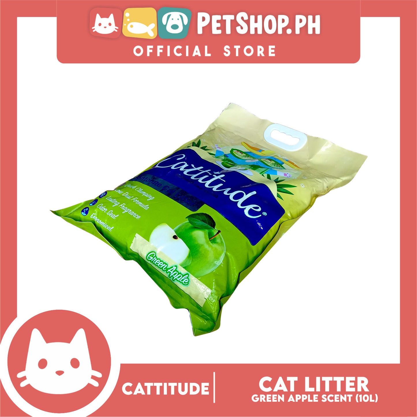 Cattitude Bentonite Cat Litter (Green Apple) Quick Clumping 10 Liters