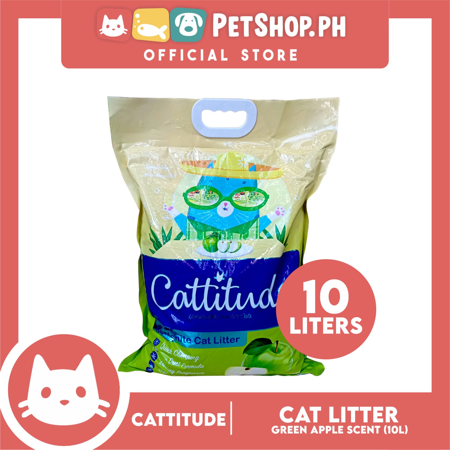 Cattitude Bentonite Cat Litter (Green Apple) Quick Clumping 10 Liters
