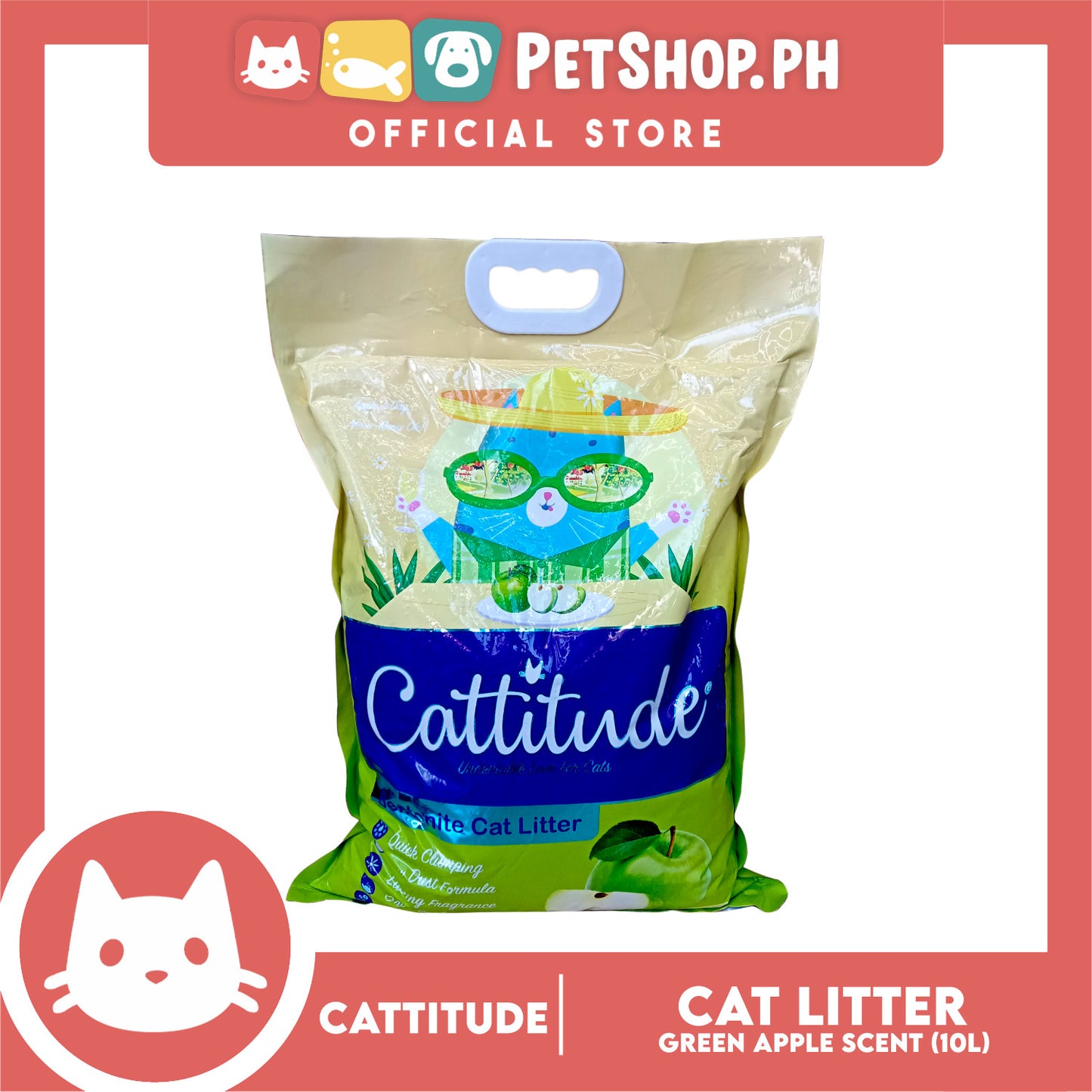 Cattitude Bentonite Cat Litter (Green Apple) Quick Clumping 10 Liters