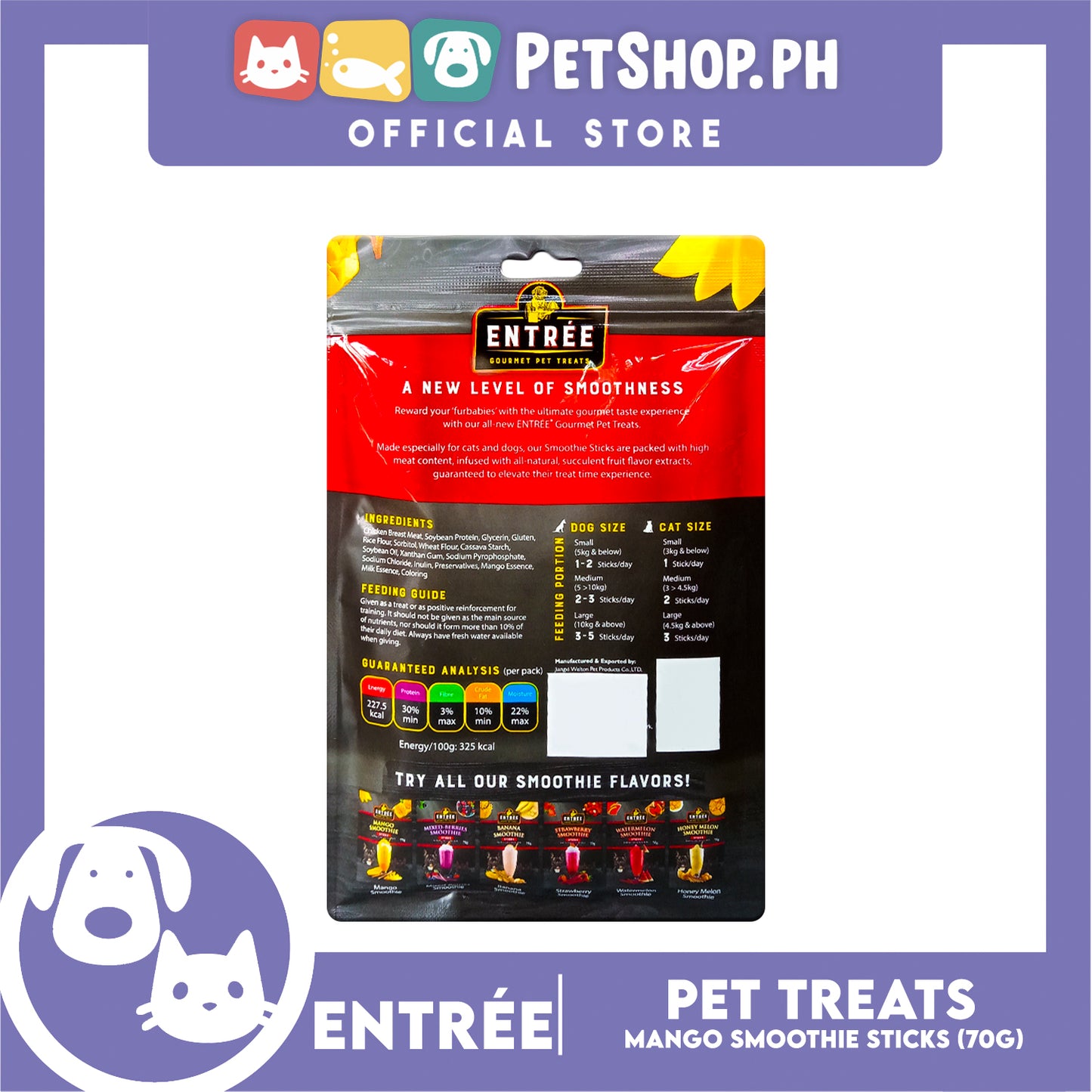 Entree Gourmet Mango Smoothie in Sticks Pet Treats 70g