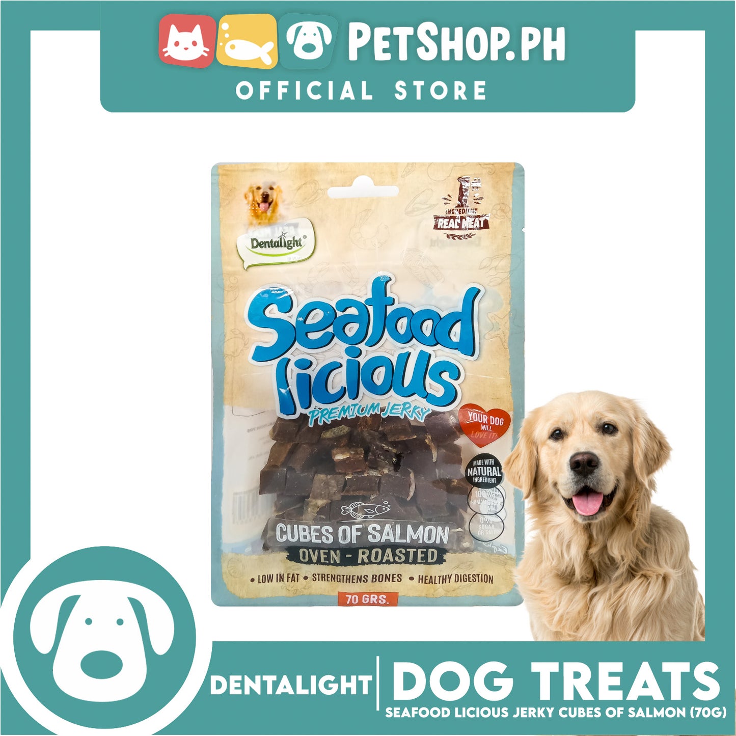 Dentalight Seafood Licious Premium Jerky  (Cubes of Salmon) Oven-roasted 70grams