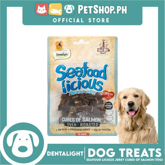 Dentalight Seafood Licious Premium Jerky  (Cubes of Salmon) Oven-roasted 70grams