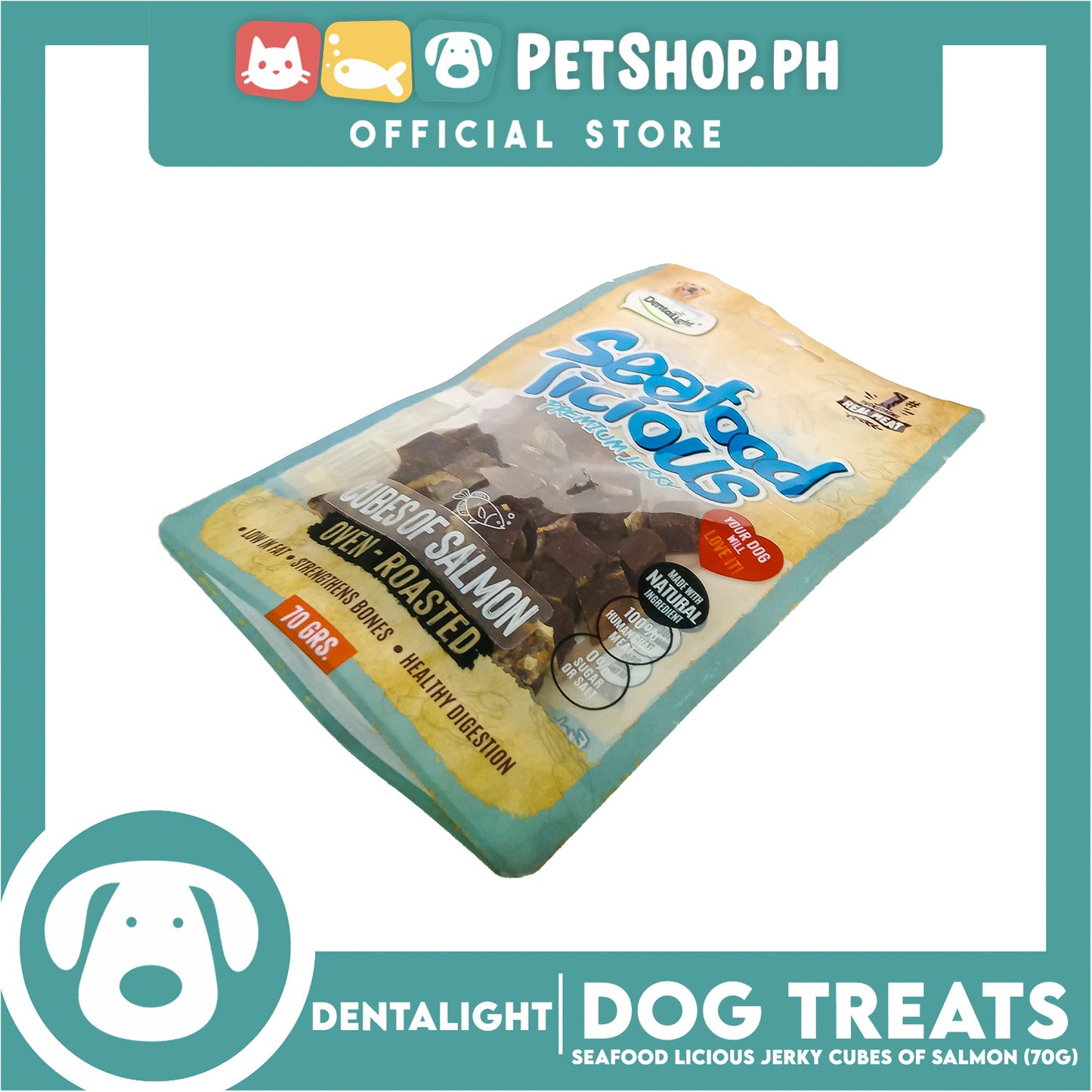 Dentalight Seafood Licious Premium Jerky  (Cubes of Salmon) Oven-roasted 70grams