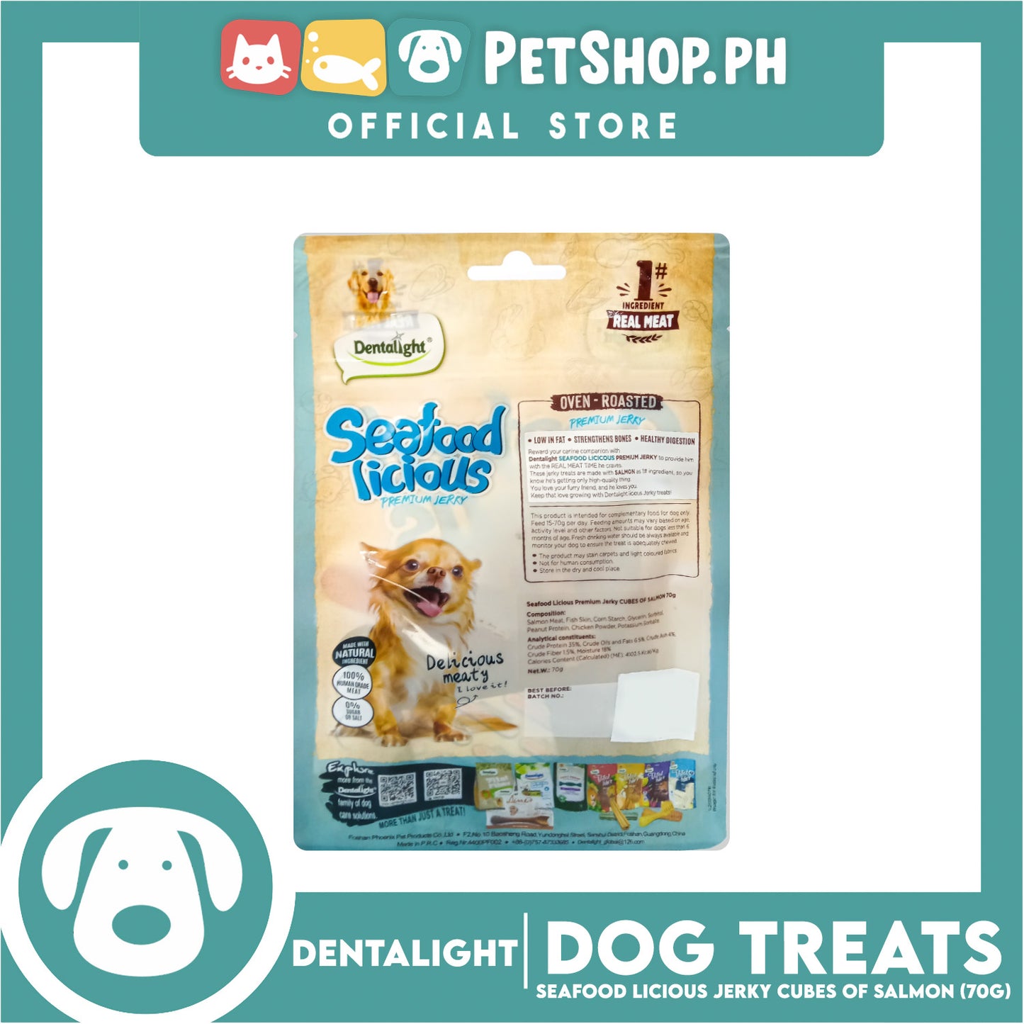Dentalight Seafood Licious Premium Jerky  (Cubes of Salmon) Oven-roasted 70grams