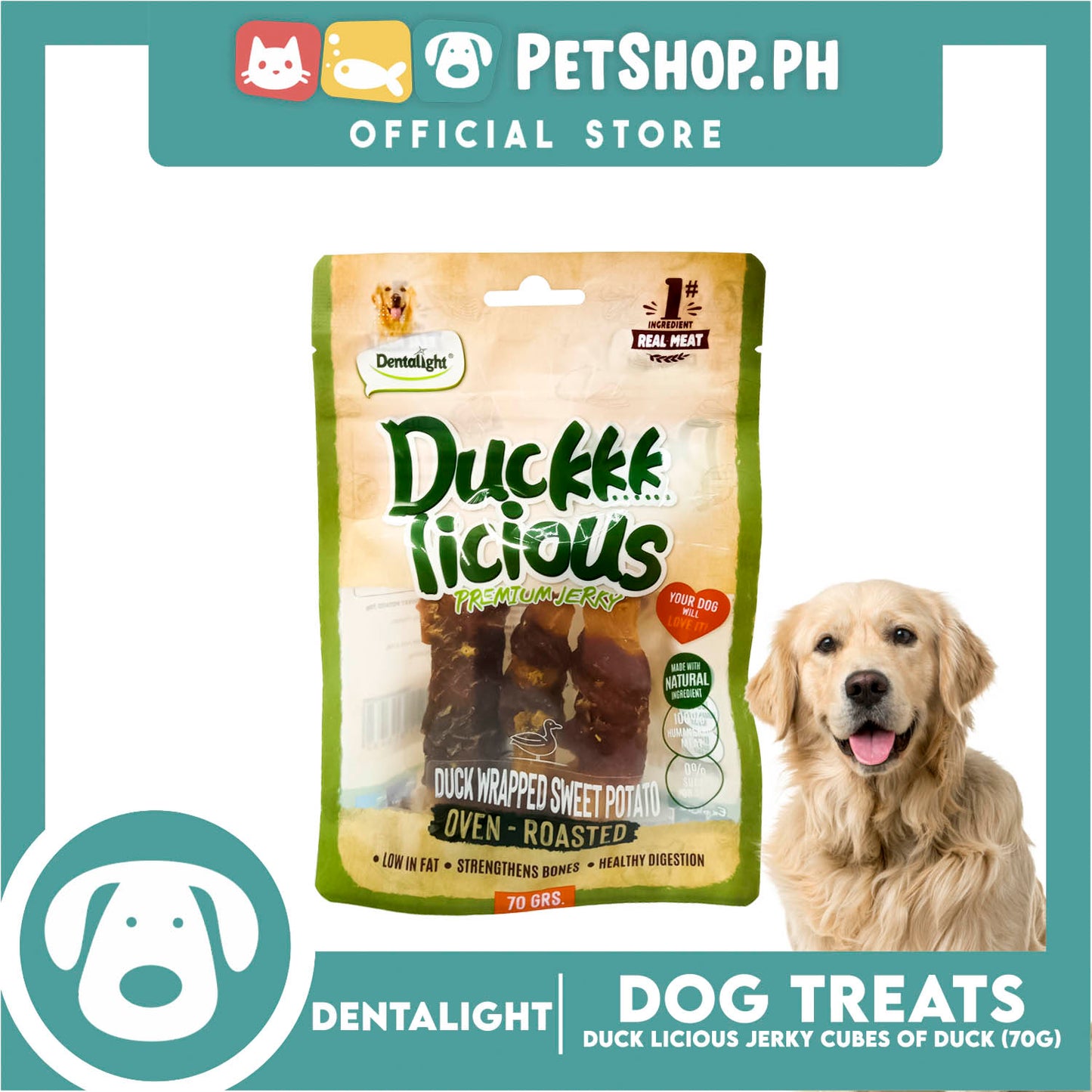 Dentalight Duckkk Licious Premium Jerky  (Duck Wrapped Sweet Potato) Oven-roasted 70grams