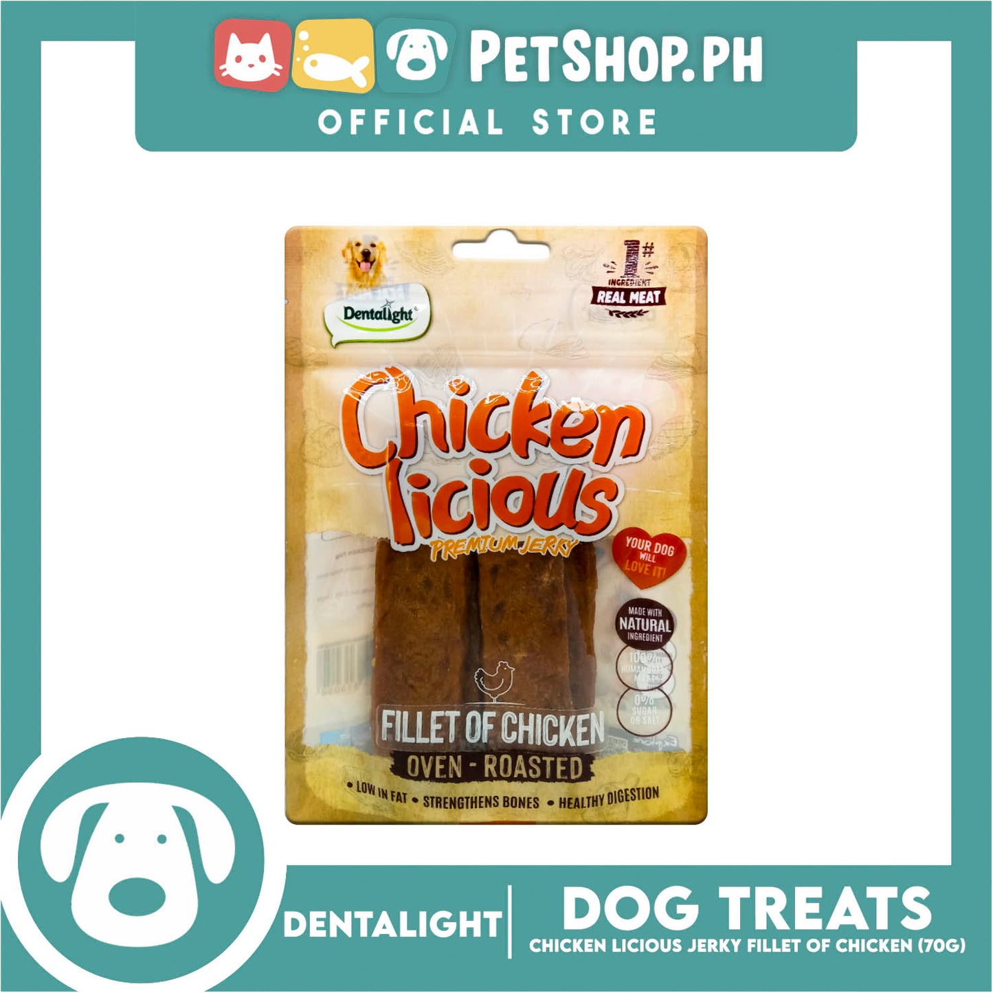Dentalight Chicken Licious Premium Jerky  (Fillet of Chicken) Oven-roasted 70grams