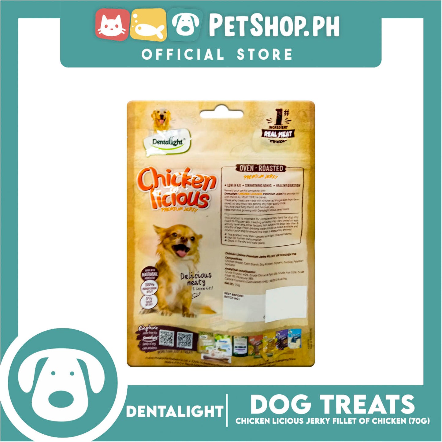 Dentalight Chicken Licious Premium Jerky  (Fillet of Chicken) Oven-roasted 70grams