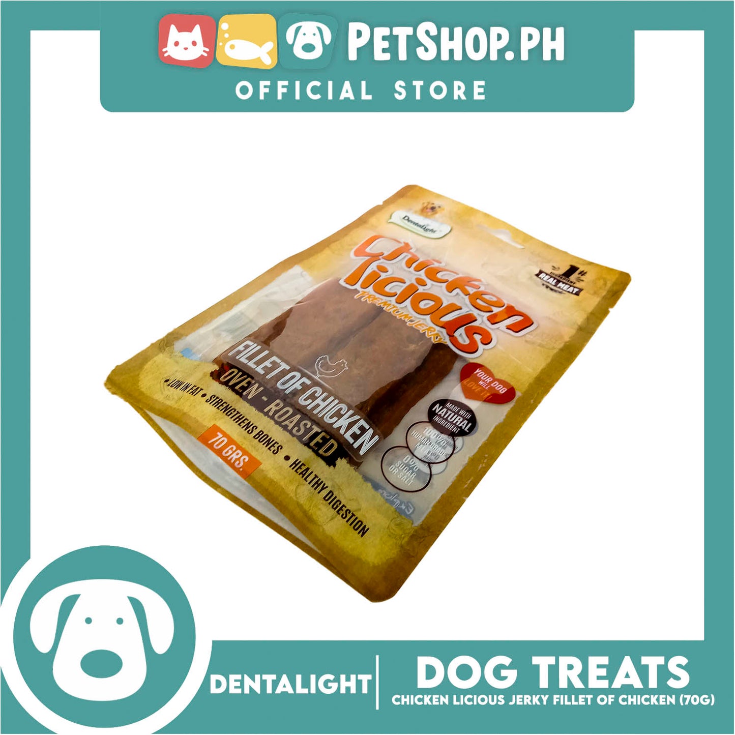 Dentalight Chicken Licious Premium Jerky  (Fillet of Chicken) Oven-roasted 70grams