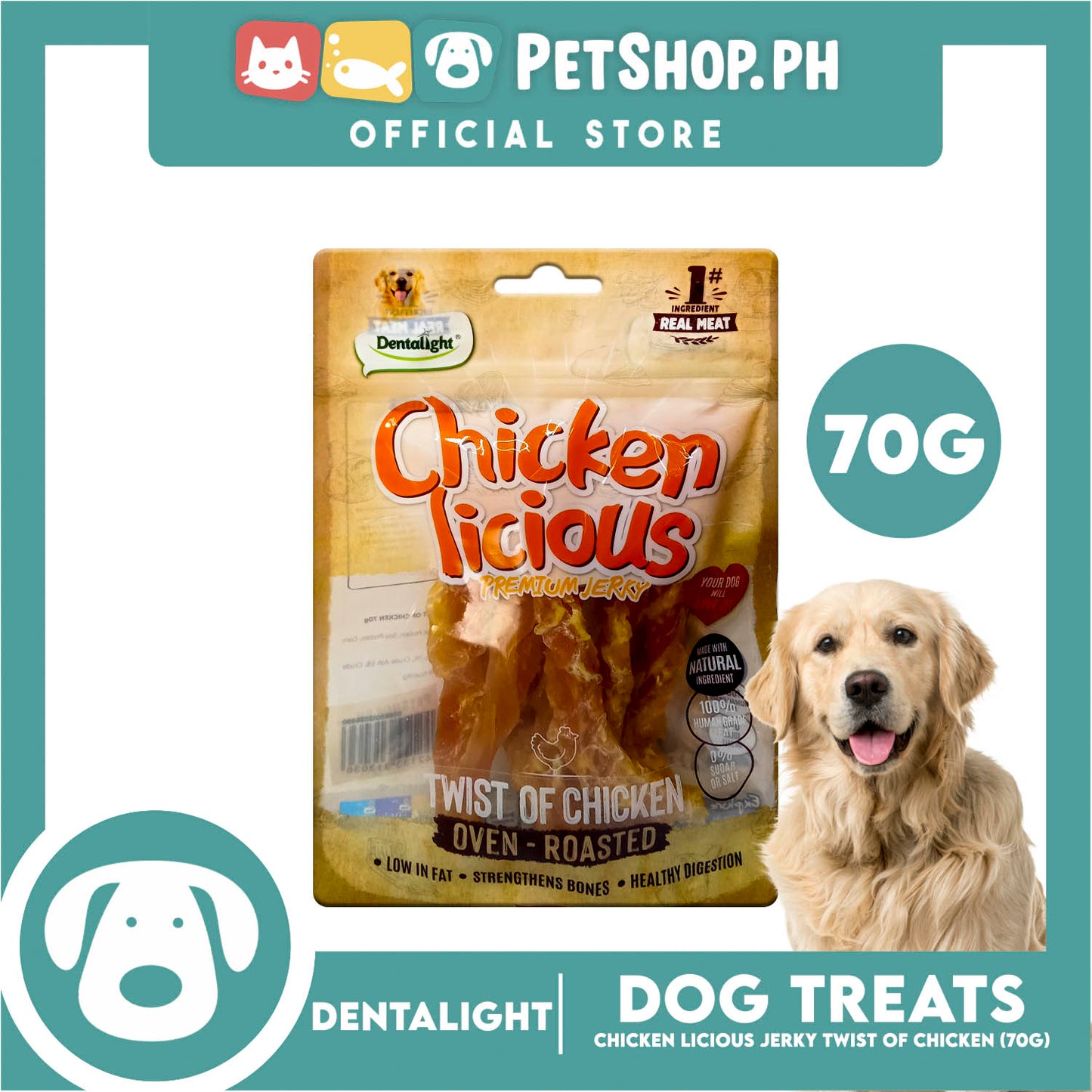 Dentalight Chicken Licious Premium Jerky  (Twist of Chicken) Oven-roasted 70grams
