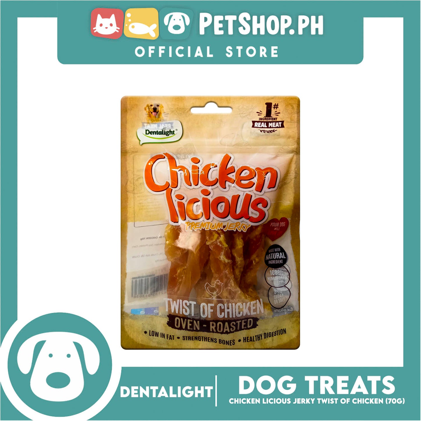 Dentalight Chicken Licious Premium Jerky  (Twist of Chicken) Oven-roasted 70grams