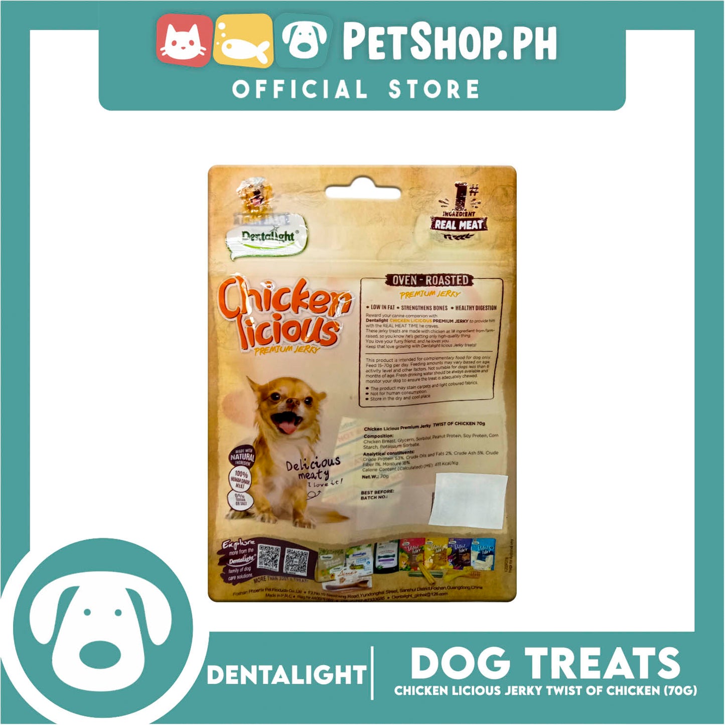 Dentalight Chicken Licious Premium Jerky  (Twist of Chicken) Oven-roasted 70grams