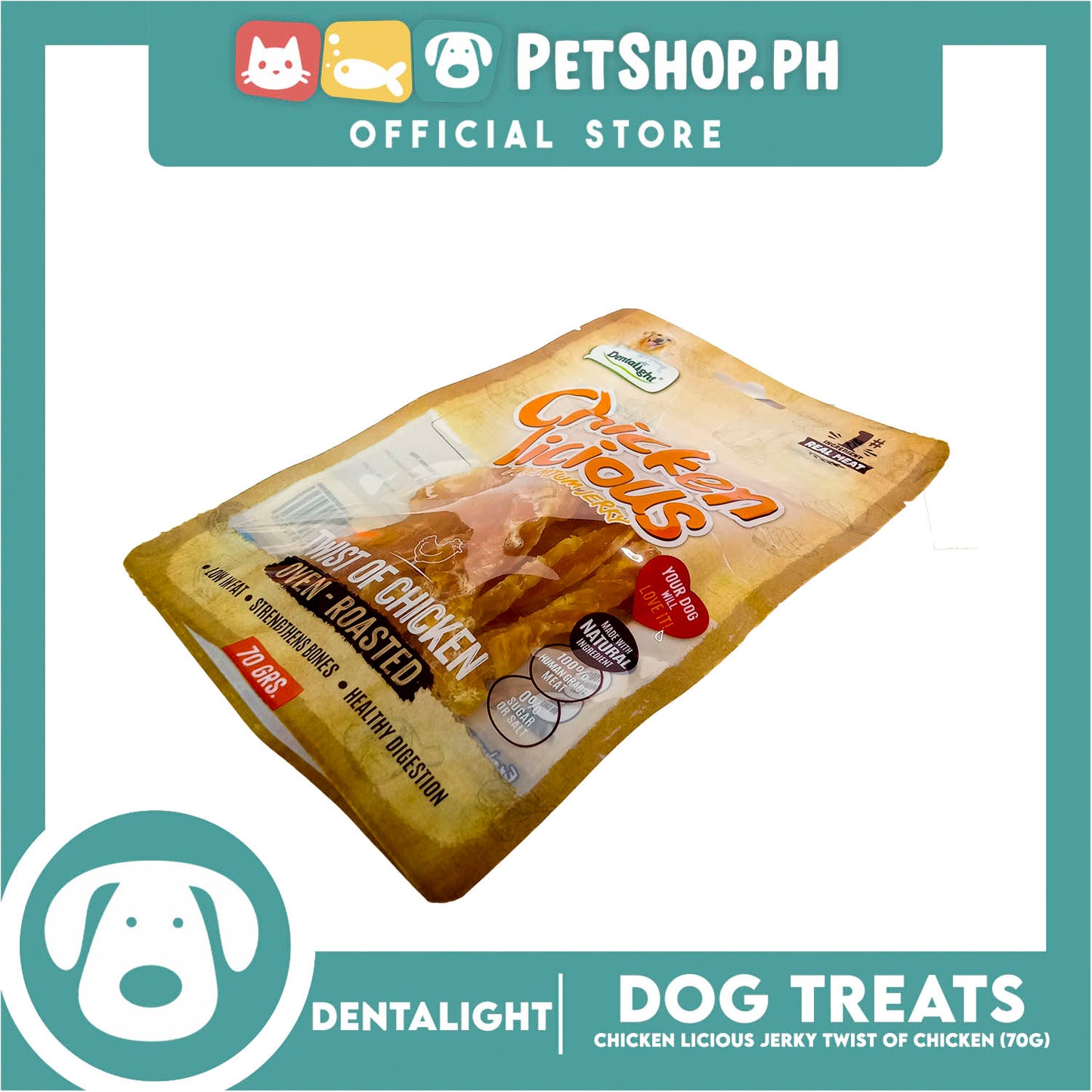 Dentalight Chicken Licious Premium Jerky  (Twist of Chicken) Oven-roasted 70grams