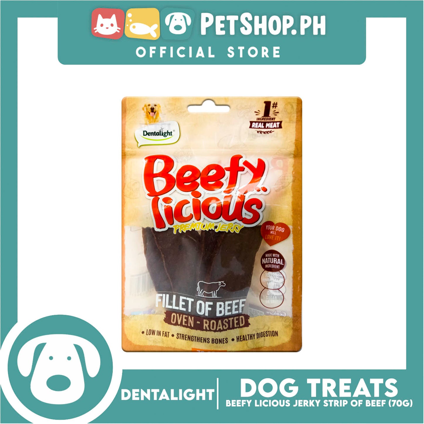 Dentalight Beefy Licious Premium Jerky  (Fillet of Beef) Oven-roasted 70grams