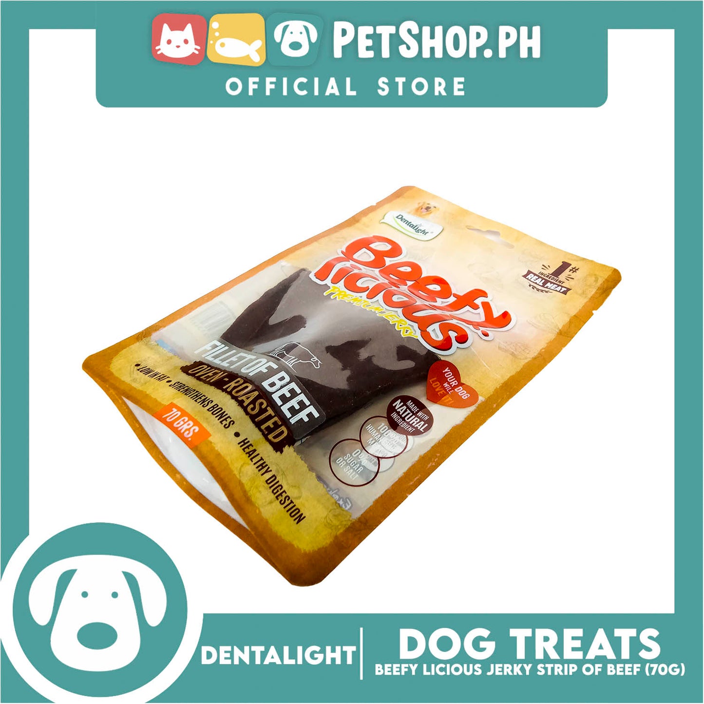Dentalight Beefy Licious Premium Jerky  (Fillet of Beef) Oven-roasted 70grams