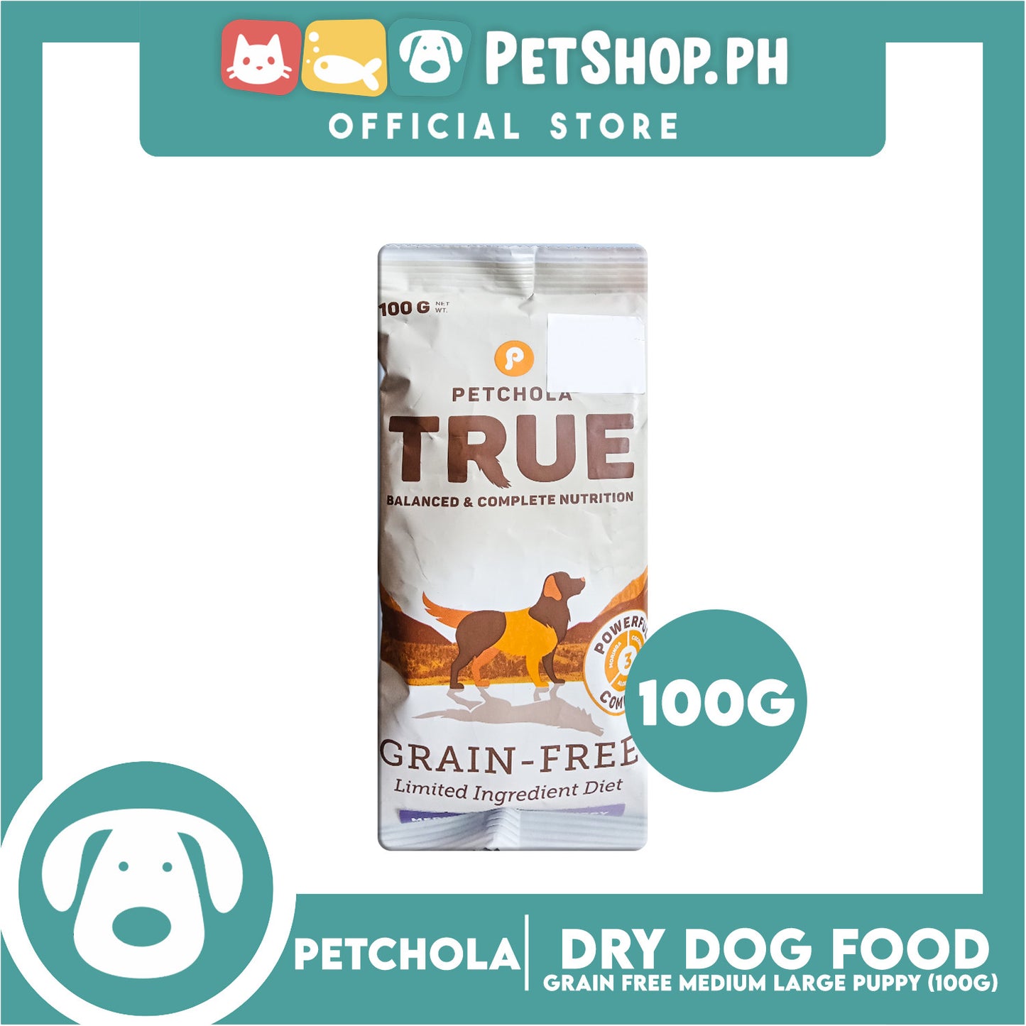 Petchola True Grain Free Dry Dog Food Medium / Large Puppy 100g