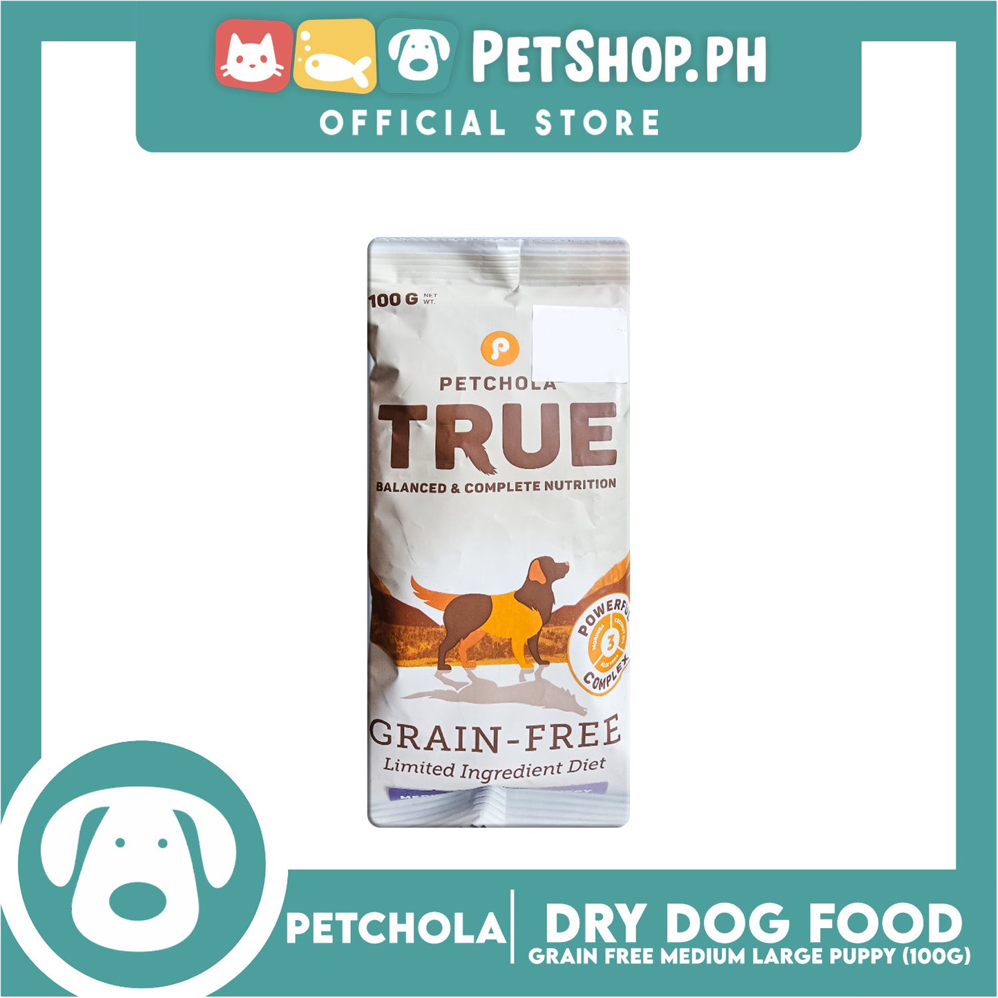 Petchola True Grain Free Dry Dog Food Medium / Large Puppy 100g