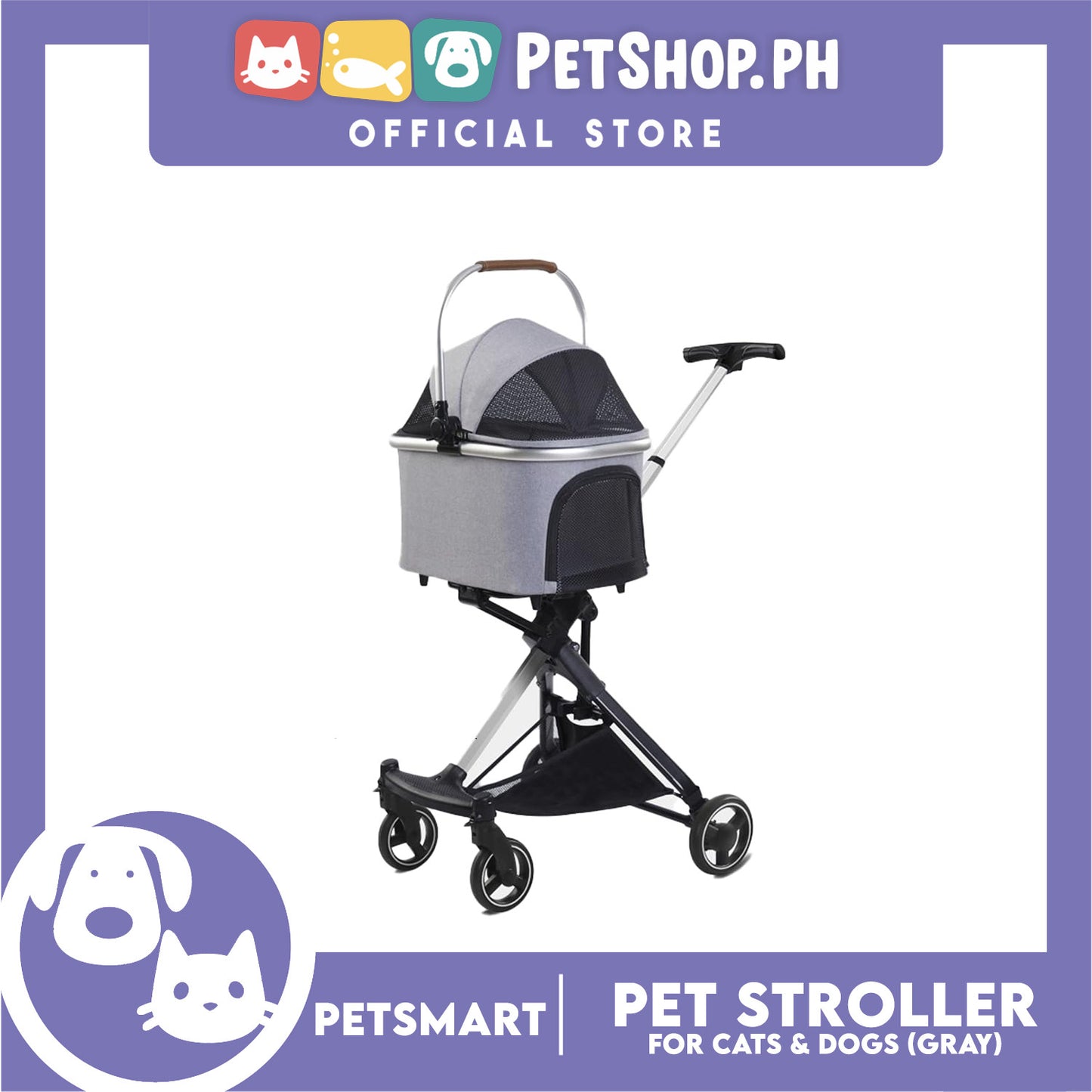 Pet Stroller / Carrier Four Wheel Foldable Stroller for Pet Cat and  Dog (Light Gray) PC700