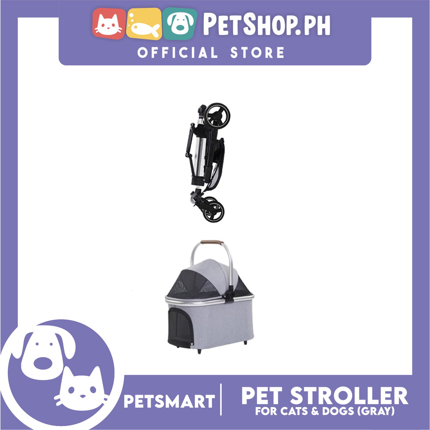 Pet Stroller / Carrier Four Wheel Foldable Stroller for Pet Cat and  Dog (Light Gray) PC700