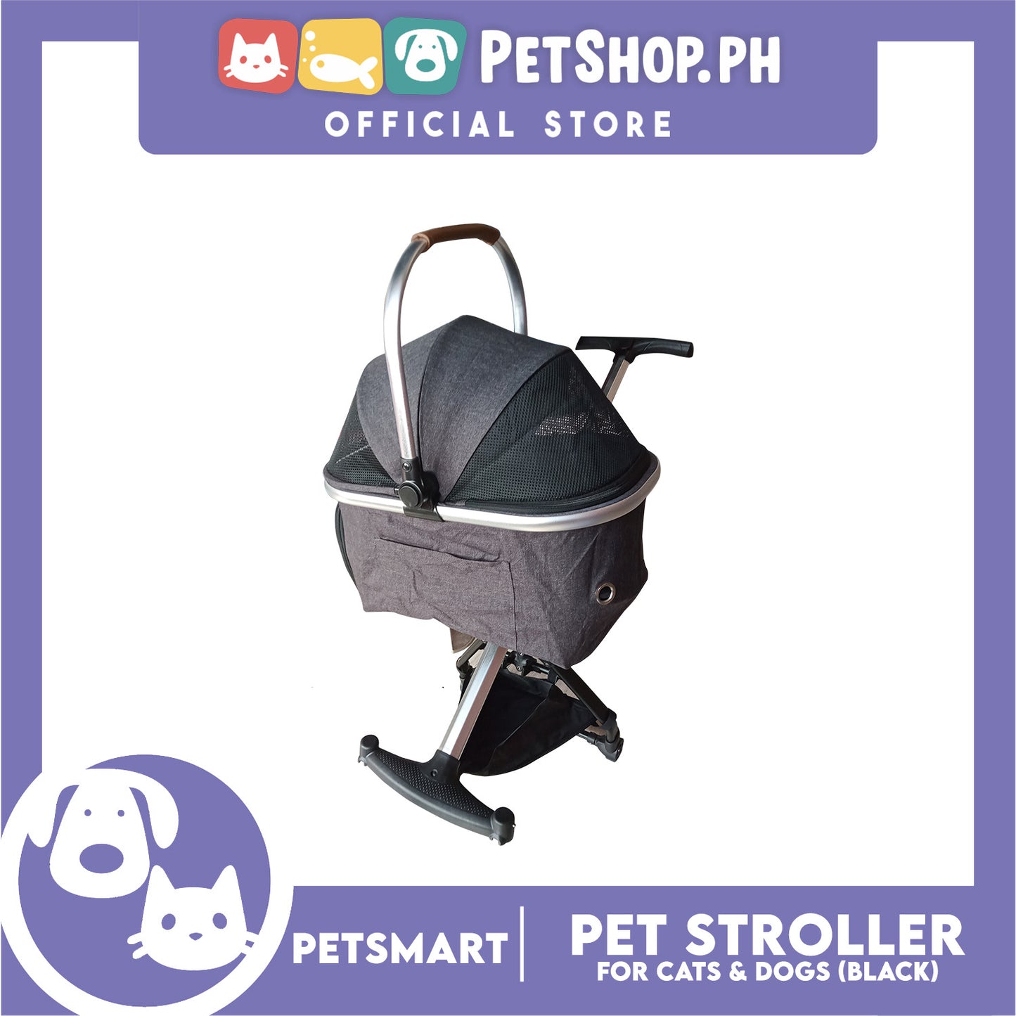 Pet Stroller / Carrier Four Wheel Foldable Stroller for Pet Cat &amp; Dog (Dark Gray) PC700