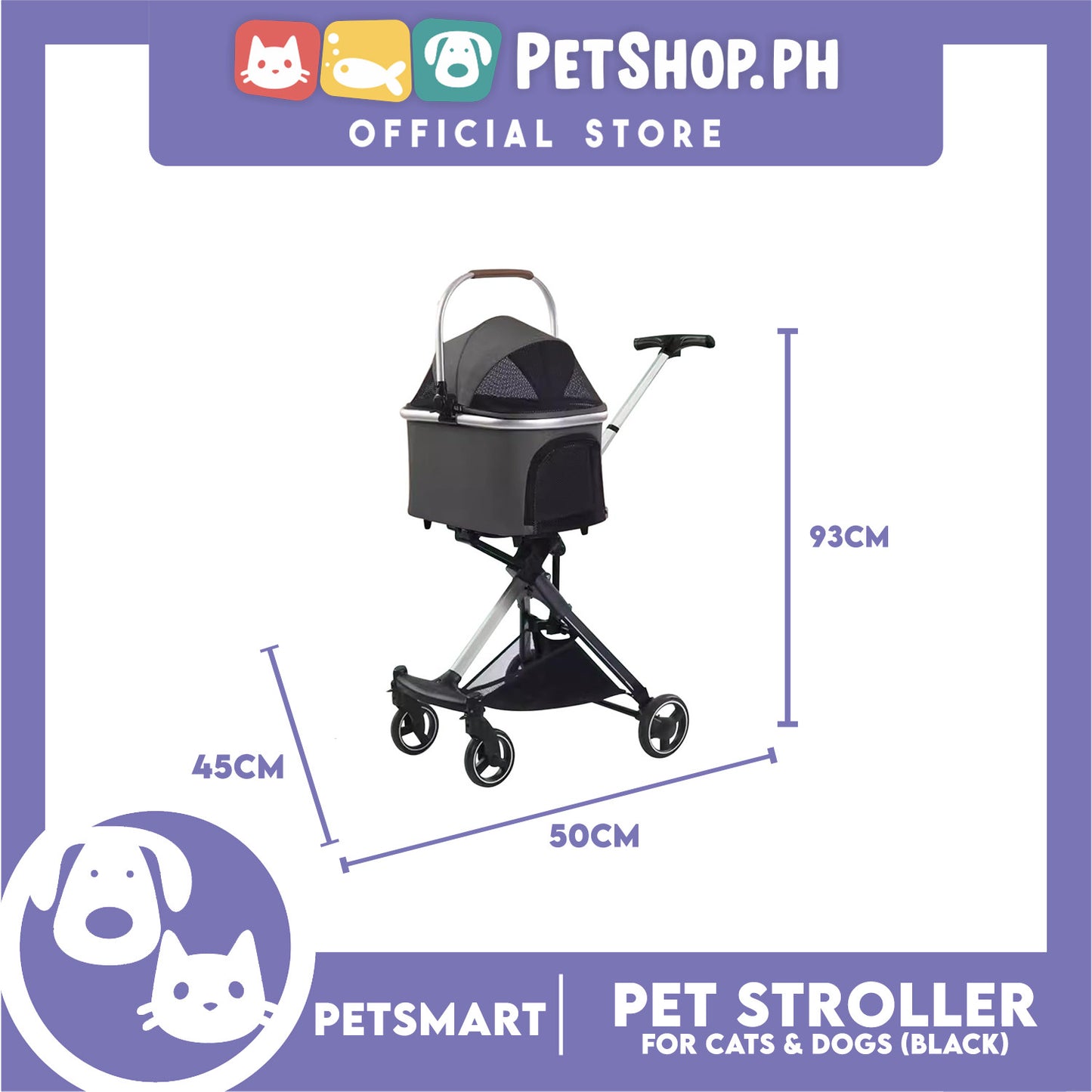 Pet Stroller / Carrier Four Wheel Foldable Stroller for Pet Cat &amp; Dog (Dark Gray) PC700